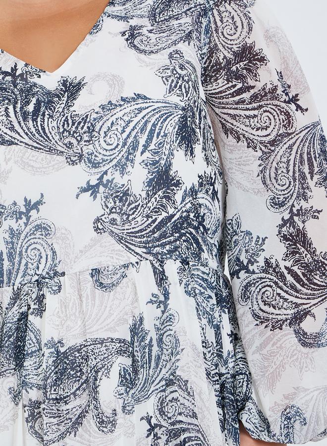 Styli Plus Size Pleated Paisley Print Maxi Dress - Image 3